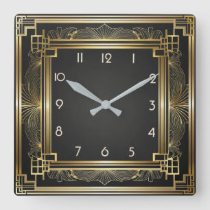 Relógio Quadrado Elegante Art Déco Dourado
