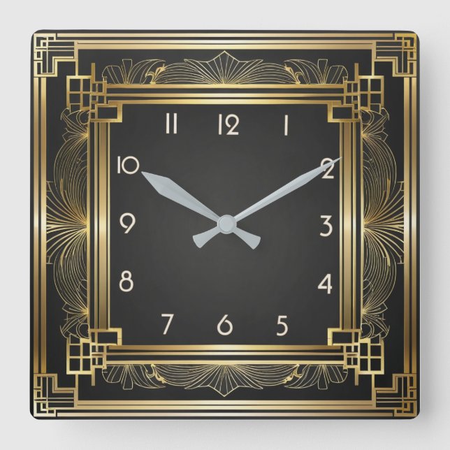 Relógio Quadrado Elegante Art Déco Dourado (Frente)