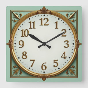 Relógio Quadrado Elegante Art Déco em Tom de Verde Menta