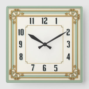 Relógio Quadrado Elegante Art Déco Menta