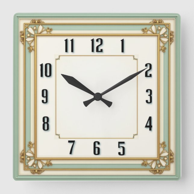 Relógio Quadrado Elegante Art Déco Menta (Frente)