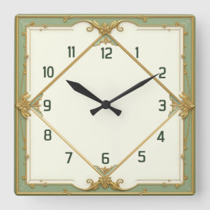 Relógio Quadrado Elegante Art Déco Menta
