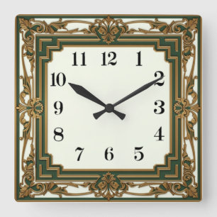 Relógio Quadrado Elegante Art Déco Verde