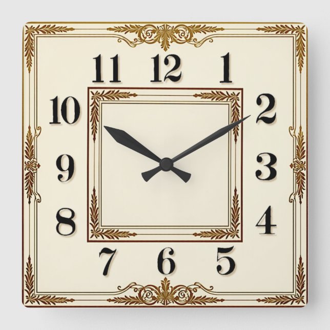 Relógio Quadrado Elegante Arte Deco Branco (Frente)