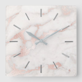 Relógio Quadrado elegante de pedra rosa dourada de faux