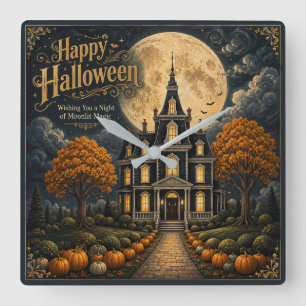 Relógio Quadrado Elegante Mansão Assombrada de Halloween