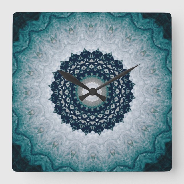 Relógio Quadrado Elegante Marinho Blue Mandala (Frente)