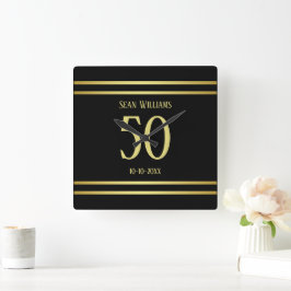 Relógio Quadrado Elegante Masculina Dourado e Negro Aniversário