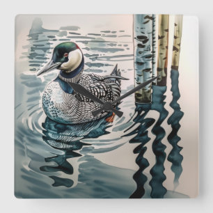 Relógio Quadrado Elegante mergulhão no lago