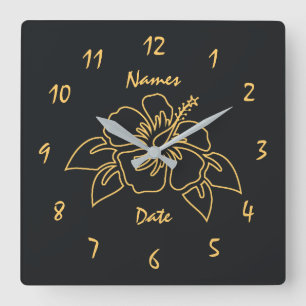 Relógio Quadrado Elegante Monograma Personalizado de Aniversário de
