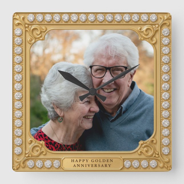 Relógio Quadrado Elegante Ouro e Diamantes (Frente)