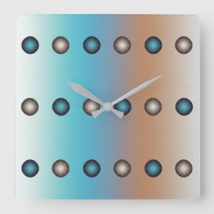 Relógio Quadrado Elegante Pontos Azuis e Prata em Azul e Laranja