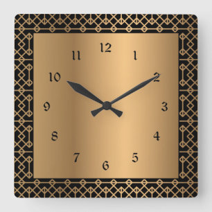 Relógio Quadrado Elegante preto e dourado