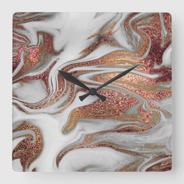 Relógio Quadrado Elegante, rosa de cobre, de aspecto branco, de cor (Frente)