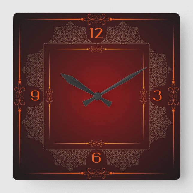 Relógio Quadrado elegante vermelho (Frente)