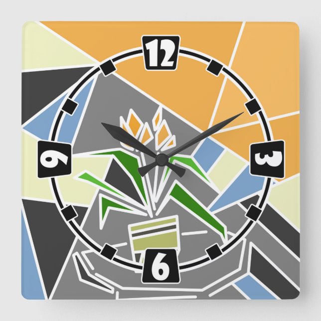 Relógio Quadrado Elemento de textura do mosaico romântico florais f (Frente)