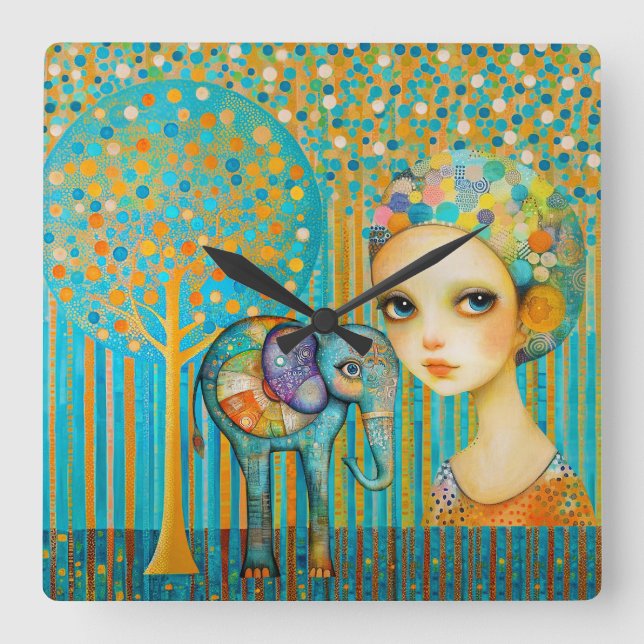 Relógio Quadrado Elephant Charm (Frente)