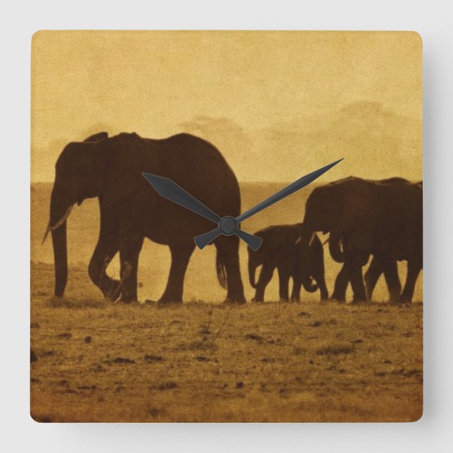 Relógio Quadrado Elephant Family (Frente)