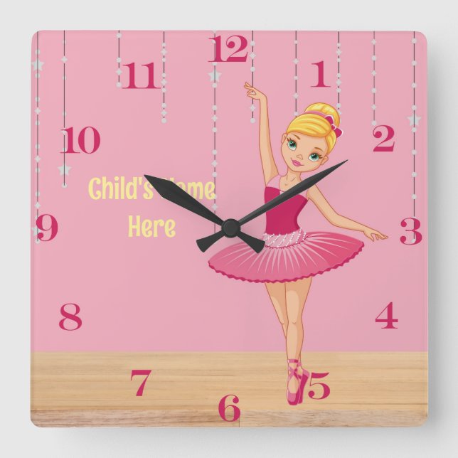 Relógio Quadrado Elise Blonde Ballerina Wall Clock (Frente)