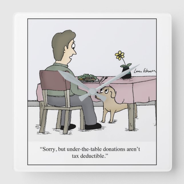 Relógio Quadrado Em Cartoon de Impostos sobre Cachorros por Doação  (Frente)