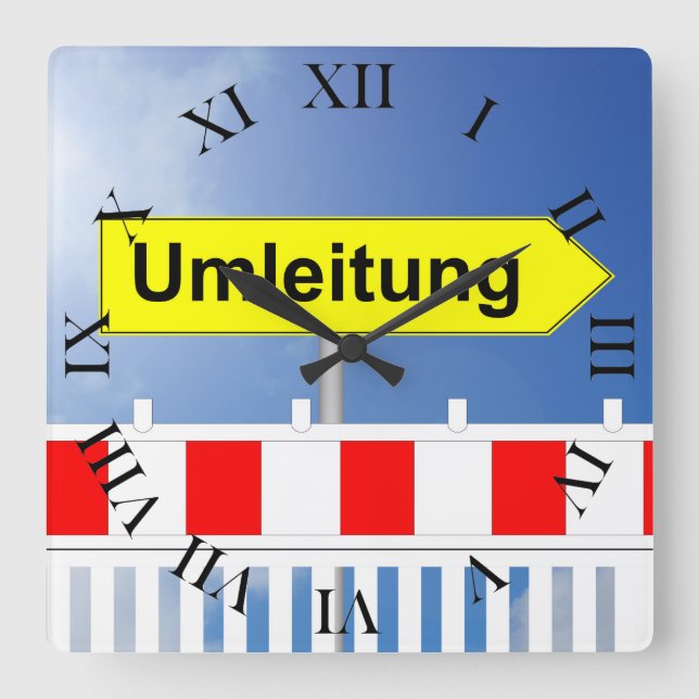 Relógio Quadrado Em obras, desvio e barreira de em obras, (Frente)