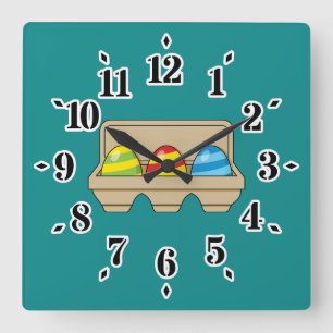 Relógio Quadrado Embalagem de Ovos de Páscoa Coloridos