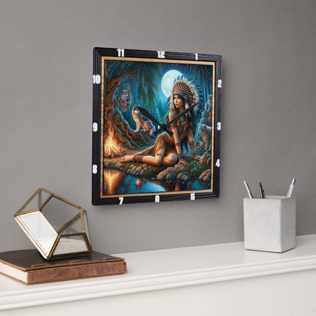 Relógio Quadrado Embraço Nativo: Pedras Sagradas Calma Manhã (Escritório)