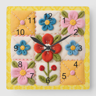 Relógio Quadrado Embroidered Flower Patchwork Quilt