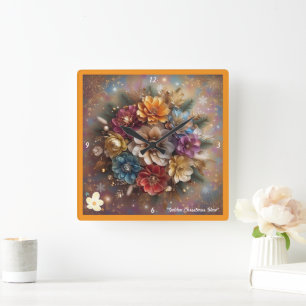 Relógio Quadrado "Encantamento Floral de inverno"