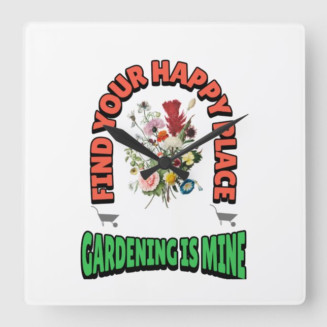 Relógio Quadrado "Encontre Seu Lugar Feliz..." (Frente)