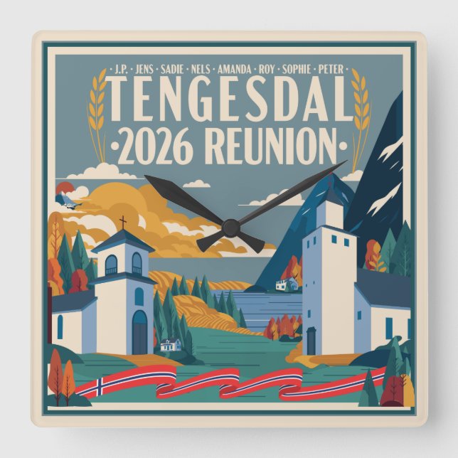 Relógio Quadrado Encontro Familiar Tengesdal 2026 (Frente)