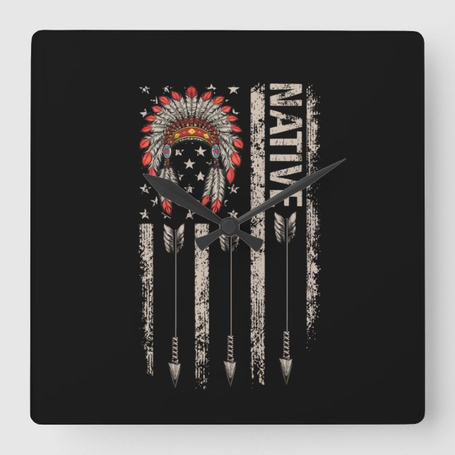 Relógio Quadrado Endereço do Sinalizador da Seta da Pena Nativa Ame (Frente)