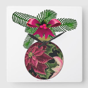 Relógio Quadrado Enfeite Burgundy Poinsettia Retro anos 50