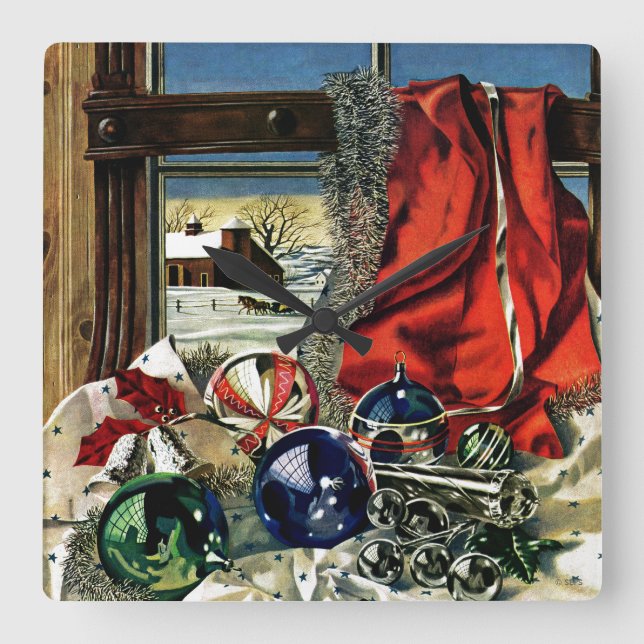 Relógio Quadrado Enfeites de natal (Frente)