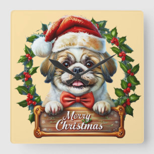 Relógio Quadrado Enfeites de natal de Cachorro Bonito - Feliz Natal