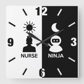 Relógio Quadrado Enfermeira Por Dia Ninja Por Noite