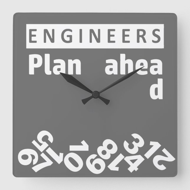Relógio Quadrado Engenheiros Planejam à Frente Números de queda Rel (Frente)