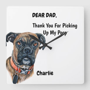 Relógio Quadrado Engraçado Brindle Boxer Dog Pai Aquarela Arte Cani