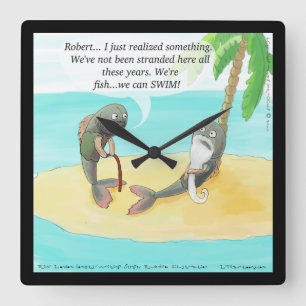 Relógio Quadrado Engraçado Confuso Peixe Cartoon Square Wall Clock