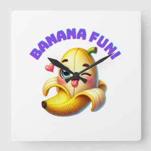 Relógio Quadrado Engraçado Design de Winking Banana para diversão e