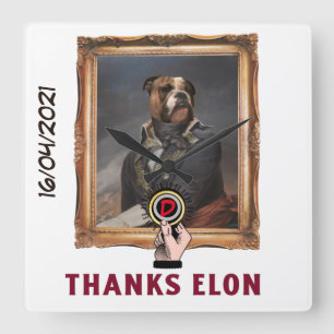 Relógio Quadrado Engraçado dogecoin vestido com pintura de cão