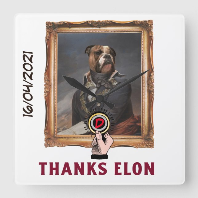 Relógio Quadrado Engraçado dogecoin vestido com pintura de cão (Frente)