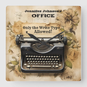 Relógio Quadrado Engraçado Floral Vintage Typewrite Wall Clock