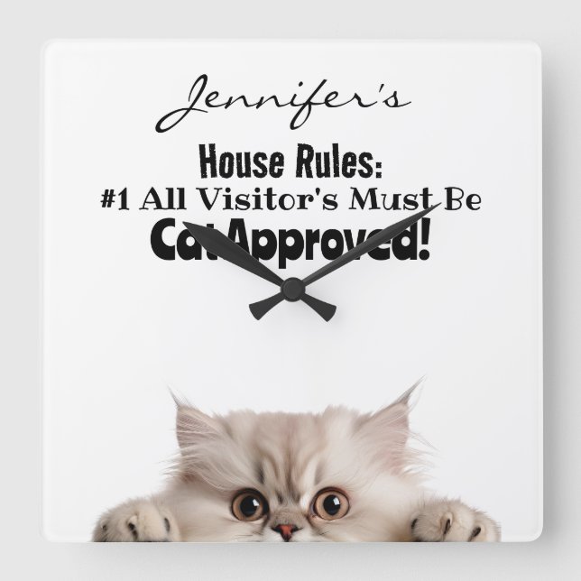 Relógio Quadrado Engraçado Fluffy Cat Wall Clock (Frente)