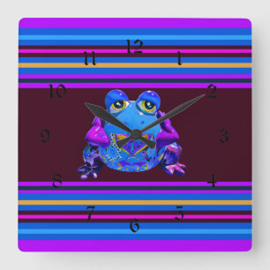 Relógio Quadrado Engraçado Sapo Colorido Azul Púrpura Engraçado 
