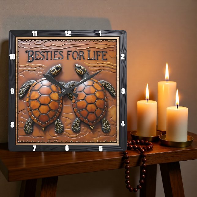 Relógio Quadrado Engraved Turtle Pair Brown Monotone (Criador carregado)