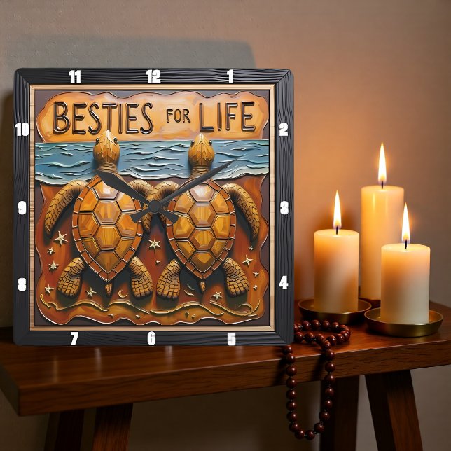 Relógio Quadrado Engraved Turtle Pair Shoreline Besties (Criador carregado)