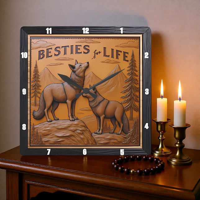 Relógio Quadrado Engraved Wolf Pair Mountain Pine (Criador carregado)