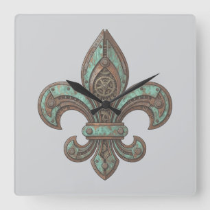 Relógio Quadrado Engrenagem Steampunk Fleur-de-Lis Industrial engre