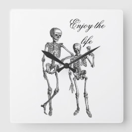 Relógio Quadrado Enjoy the Life Skeleton Couple Wall Clock
